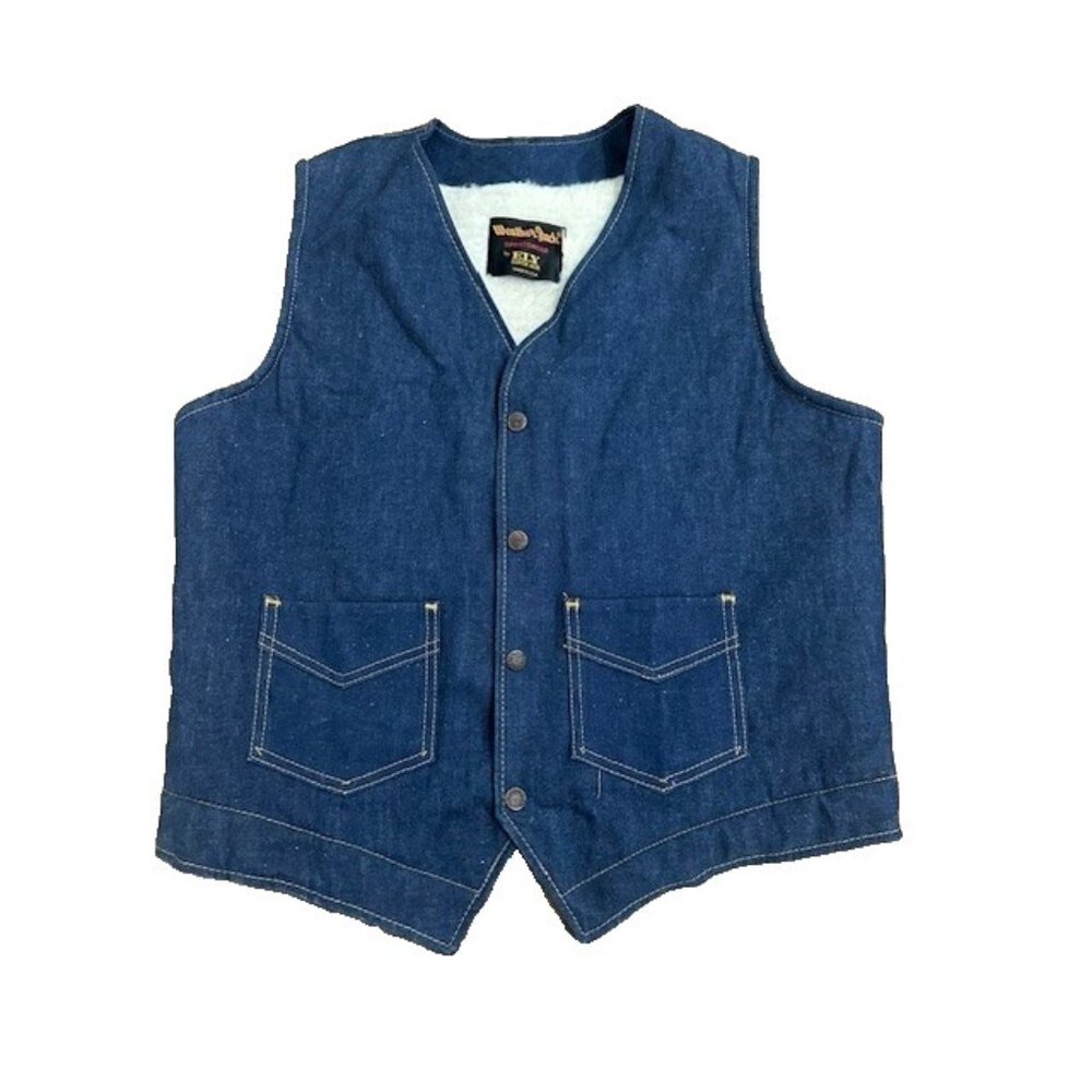 Ely Walker VTG Weather Jack Large L Denim Sherpa Lined Vest USA Sportwear EUC
